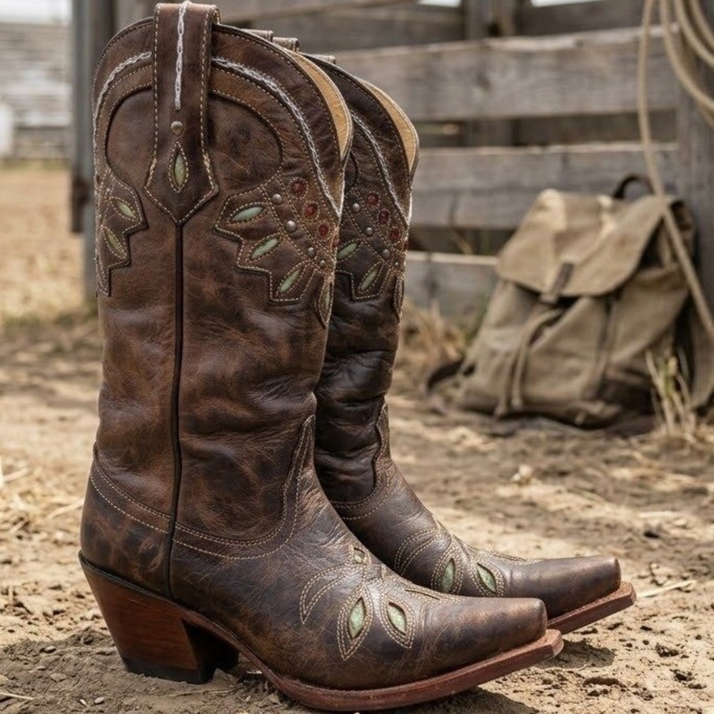 Tony Lama Guadalupe Brown Leather Western Boots Snip Toe VF6015 Womens 6 B